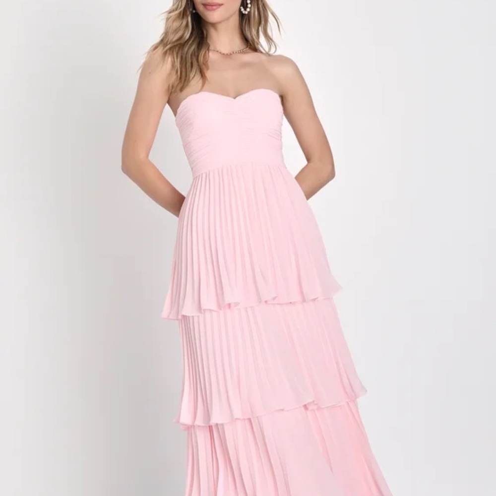 Lulus Light Pink Strapless Tiered Maxi Dress